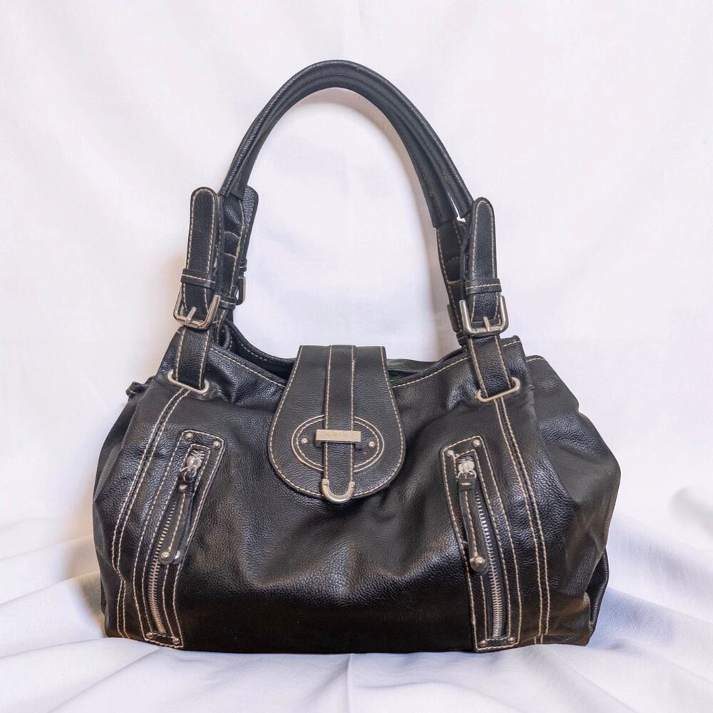 Nine West Zipster Black Faux Leather Zip Pocket Shoulder Bag